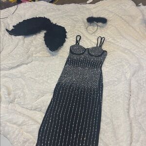 Elegant Black Dress with Silver Beading